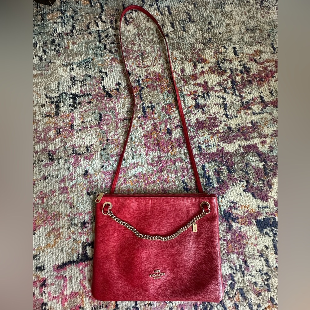 Coach Red Pebbled Leather Crossbody Bag